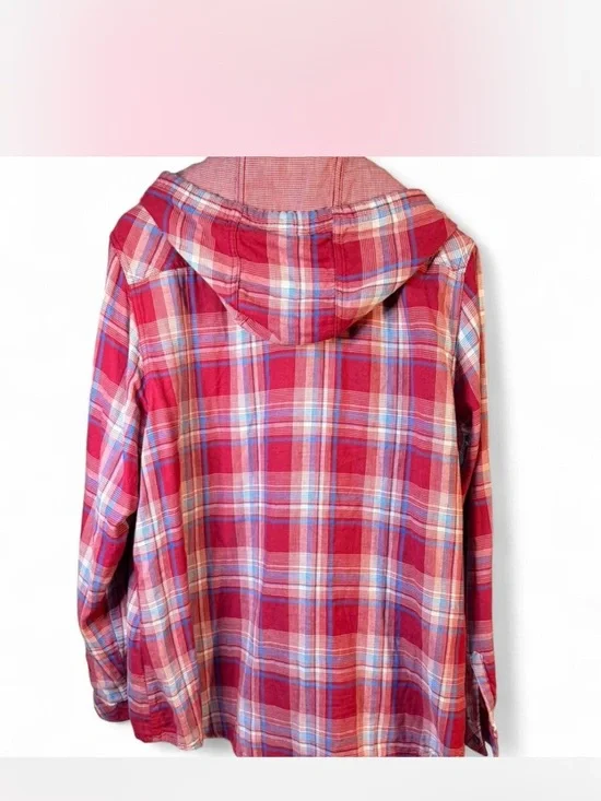 Boston Traders- Magenta Hooded Plaid Button-Up Hoodie Shirt XXL - Picture 3 of 6